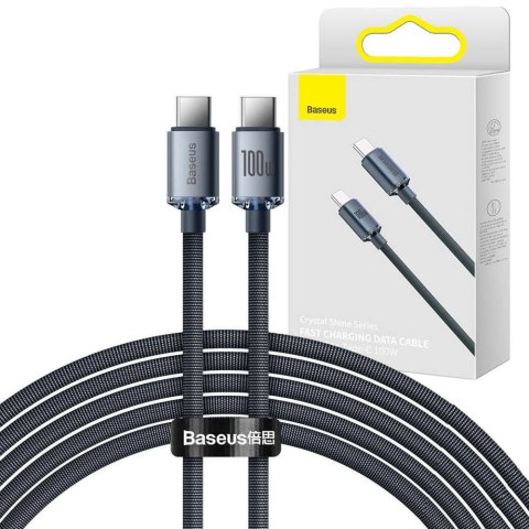 Kabel do szybkiego ładowania Baseus Crystal Shine USB-C Typ C na USB-C Typ C PD 100W 3A 2m Black