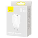 Mocna Ładowarka sieciowa Baseus Compact 2x USB 2.1A 10.5W Biała