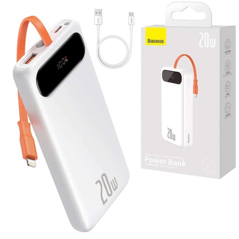 Powerbank bateria Baseus Block Lightning PD 20W 20000mAh + kabel USB - USB-C 0.5m Biały