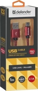 KABEL DEFENDER USB AM-MICRO BM 1.0m 2.1A CZERWONY