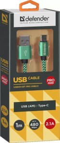 KABEL DEFENDER USB AM-TYPE C 1,0m 2.1A ZIELONY