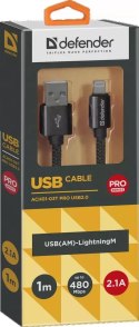 KABEL DEFENDER USB-LIGHTNING 1,0m 2.1A CZARNY