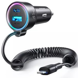 Chargeur de voiture rapide Joyroom 3 en 1 avec câble Lightning 1,5 m 45 W noir (JR-CL08)