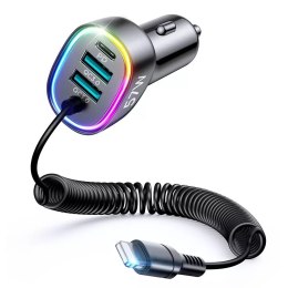 Chargeur de voiture rapide Joyroom 4 en 1 PD, QC3.0, AFC, FCP avec câble Lightning 1,6 m 57 W noir (JR-CL20)