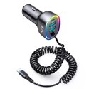 Chargeur de voiture rapide Joyroom 4 en 1 PD, QC3.0, AFC, FCP avec câble Lightning 1,6 m 57 W noir (JR-CL20)