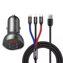 Baseus Digital Display Dual USB 4.8A Car Charger 24W + 3in1 USB - UBS Type C / micro USB / Lightning 1,2m cable black (TZCCBX-0G