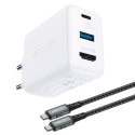 Chargeur Acefast 2en1 GaN 65W USB Type C / USB, adaptateur adaptateur HDMI 4K @ 60Hz (ensemble avec câble) blanc (A17 blanc)