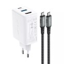 Chargeur Acefast 2en1 GaN 65W USB Type C / USB, adaptateur adaptateur HDMI 4K @ 60Hz (ensemble avec câble) blanc (A17 blanc)