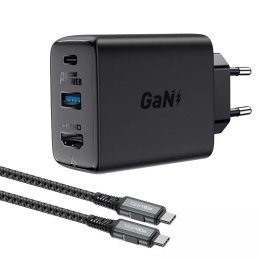 Chargeur Acefast 2en1 GaN 65W USB Type C / USB, adaptateur adaptateur HDMI 4K @ 60Hz (ensemble avec câble) noir (A17 noir)