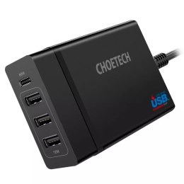 Chargeur mural de voyage Choetech 3x USB / 1X USB Type C 60W Power Delivery noir (PD72-1C3U)