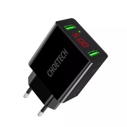 Choetech dual-port wall charger with digital display 11W 2 x USB-A EU plug black (C0028)