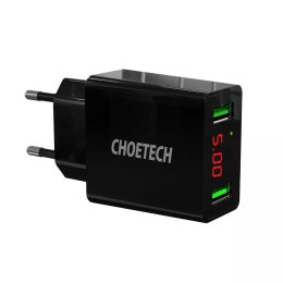 Choetech dual-port wall charger with digital display 11W 2 x USB-A EU plug black (C0028)