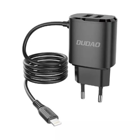 Dudao 2x chargeur mural USB avec câble Lightning 12 W intégré noir (A2ProL noir)