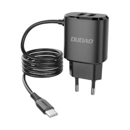 Dudao 2x chargeur mural USB avec câble USB Type C intégré 12 W noir (A2ProT noir)