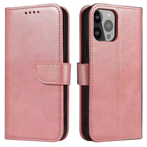 Magnet Case Housse élégante avec rabat et fonction de support pour iPhone 14 Max rose