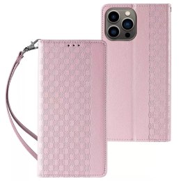 Étui à sangle aimantée pour iPhone 12 Pro Max pochette portefeuille + mini lanière pendentif rose