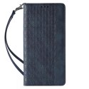 Étui à sangle aimantée pour iPhone 12 pochette portefeuille + mini lanière pendentif bleu