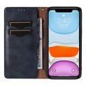 Étui à sangle aimantée pour iPhone 12 pochette portefeuille + mini lanière pendentif bleu