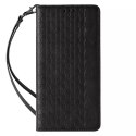 Étui à sangle aimantée pour iPhone 12 pochette portefeuille + mini lanière pendentif noir