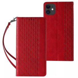 Étui à sangle aimantée pour iPhone 12 pochette portefeuille + mini lanière pendentif rouge