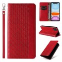 Étui à sangle aimantée pour iPhone 12 pochette portefeuille + mini lanière pendentif rouge