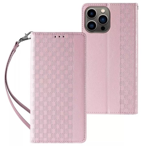 Étui à sangle aimantée pour iPhone 13 Pro Pouch Wallet + Mini Lanyard Pendentif Rose