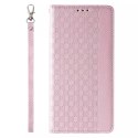 Étui à sangle aimantée pour iPhone 13 pochette portefeuille + mini lanière pendentif rose