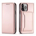 Étui pour cartes magnétiques pour iPhone 13 Pro Max pochette porte-cartes porte-cartes rose