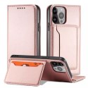 Étui pour cartes magnétiques pour iPhone 13 Pro Pouch Card Wallet Card Stand Rose