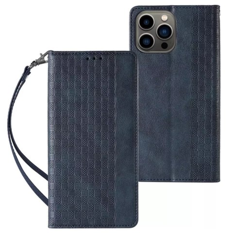 Magnet Strap Case Case pour iPhone 12 Pro Max Pouch Wallet + Mini Longe Pendentif Bleu