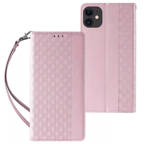 Magnet Strap Case pour iPhone 13 mini cover wallet + mini lanière pendentif rose