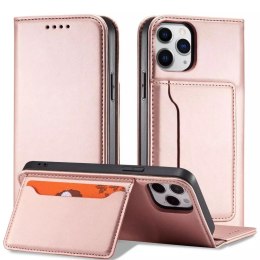 Étui pour cartes magnétiques pour iPhone 12 Pro Pouch Card Wallet Card Stand Rose