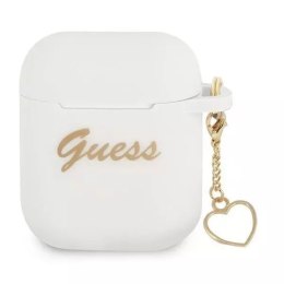 Guess GUA2LSCHSH AirPods 1/2 couverture blanc / blanc Silicone Charm Collection