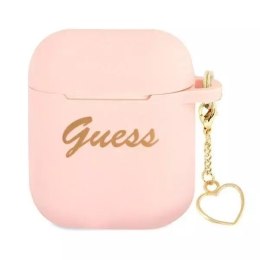 Guess GUA2LSCHSP AirPods 1/2 couverture rose / rose Silicone Charm Collection