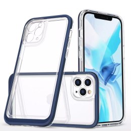 Coque transparente 3 en 1 pour iPhone 11 Pro Max avec cadre en gel bleu