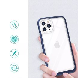 Coque transparente 3 en 1 pour iPhone 11 Pro Max avec cadre en gel bleu