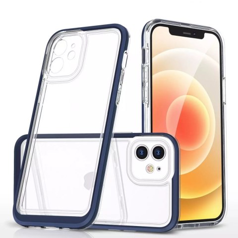 Coque transparente 3 en 1 pour iPhone 12 avec cadre en gel bleu