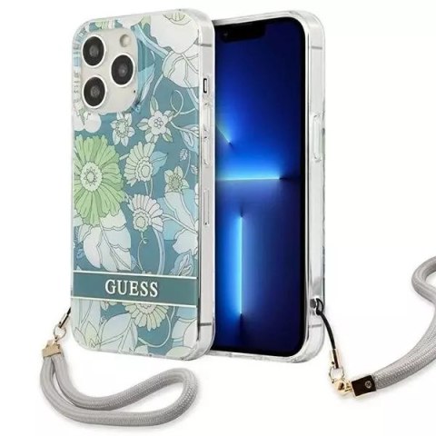 Guess GUHCP13XHFLSN iPhone 13 Pro Max 6.7 "vert / vert étui rigide Flower Strap