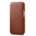 ICarer Curved Edge Vintage Folio Étui de type bibliothèque en cuir véritable pour iPhone 13 marron (RIX1302-BN)