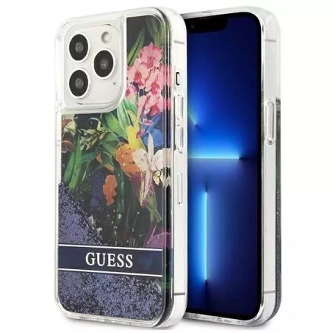 Guess GUHCP13XLFLSB iPhone 13 Pro Max 6,7 "étui rigide bleu / bleu Flower Liquid Glitter