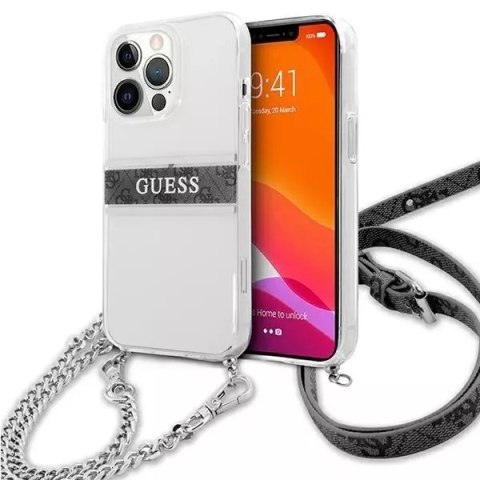 Guess GUHCP13LKC4GBSI iPhone 13 Pro / 13 6.1" Etui rigide transparent 4G Bracelet Gris Chaîne Argent