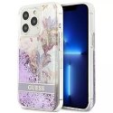 Guess GUHCP13LLFLSU iPhone 13 Pro / 13 6.1" étui rigide violet / violet Flower Liquid Glitter