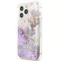 Guess GUHCP13LLFLSU iPhone 13 Pro / 13 6.1" étui rigide violet / violet Flower Liquid Glitter