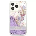 Guess GUHCP13LLFLSU iPhone 13 Pro / 13 6.1" étui rigide violet / violet Flower Liquid Glitter