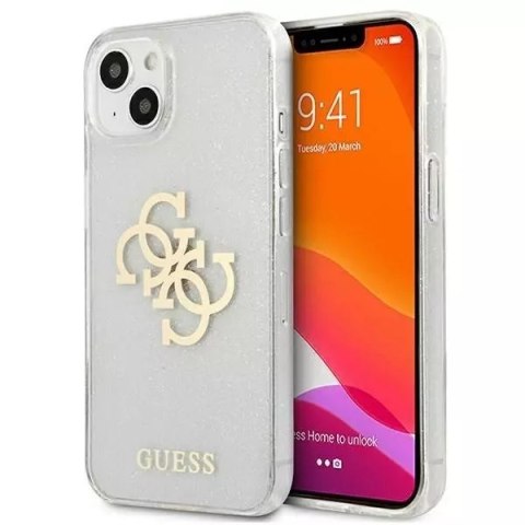 Guess GUHCP13SPCUGL4GTR iPhone 13 mini 5,4 "étui rigide transparent Glitter 4G Big Logo