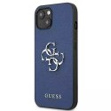 Guess GUHCP13SSA4GSBL iPhone 13 mini 5,4" coque rigide bleu/bleu Saffiano 4G Logo Métal