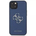 Guess GUHCP13SSA4GSBL iPhone 13 mini 5,4" coque rigide bleu/bleu Saffiano 4G Logo Métal