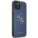 Guess GUHCP13SSA4GSBL iPhone 13 mini 5,4" coque rigide bleu/bleu Saffiano 4G Logo Métal