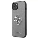 Guess GUHCP13SSA4GSGR iPhone 13 mini 5,4" étui rigide gris/gris Saffiano 4G Logo Métal