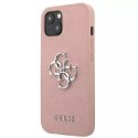 Guess GUHCP13SSA4GSPI iPhone 13 mini 5,4" coque rigide rose / rose Saffiano 4G Logo Métal